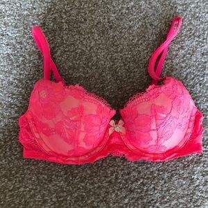 Bright Pink Lace Floral Bra
